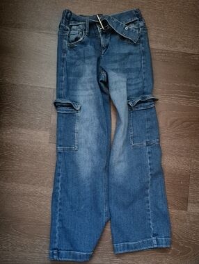 Justice Dark Blue Cargo Flare Jeans with Belt